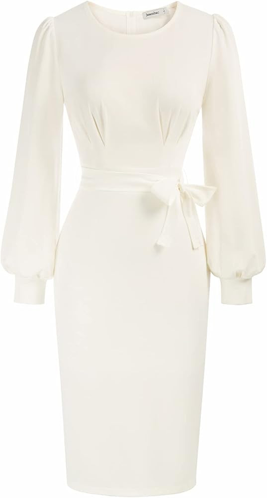 JASAMBAC Women's Bodycon Pencil Dress Office Wear to Work Dresses with Pocket Belt | Amazon (US)