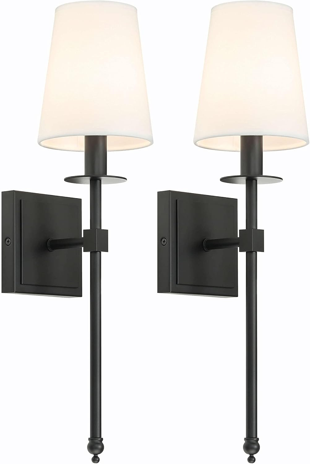 XiNBEi Lighting Black Wall Sconces Set of 2 , Classic Sconces Wall Lighting with Flared White Fa... | Amazon (US)