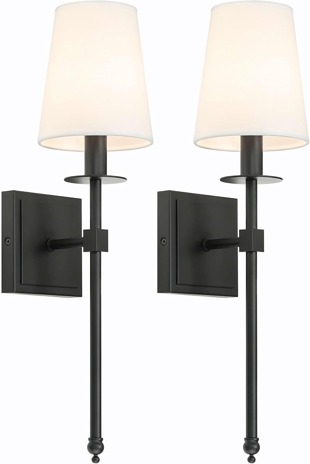 XiNBEi Lighting Black Wall Sconces Set of 2 , Classic Sconces Wall Lighting with Flared White Fa... | Amazon (US)