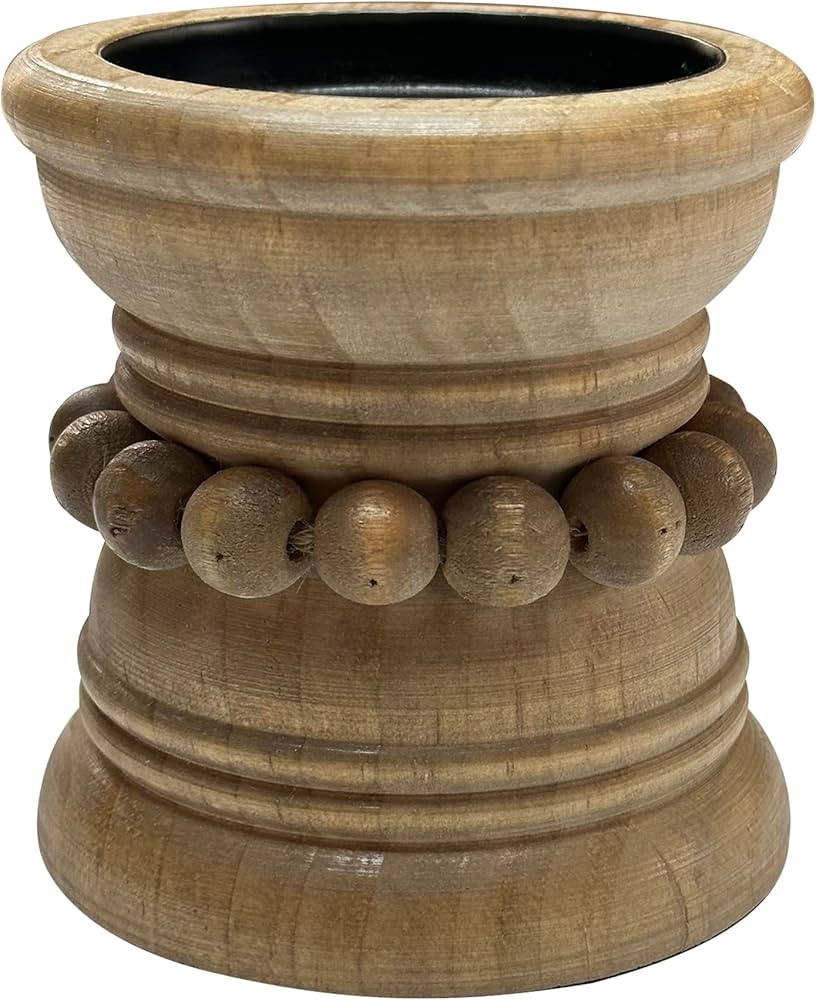 Farmhouse Rustic Wood Pillar Candle Holder for Pillar Candles, Decorative Beaded Candlestick Hold... | Amazon (US)