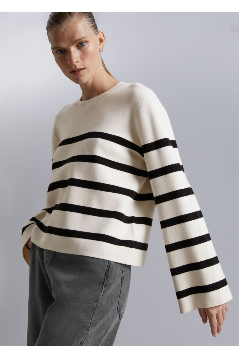 Knitted Jacquard Sweater - White/Black Striped - Ladies | H&M GB | H&M (UK, MY, IN, SG, PH, TW, HK)