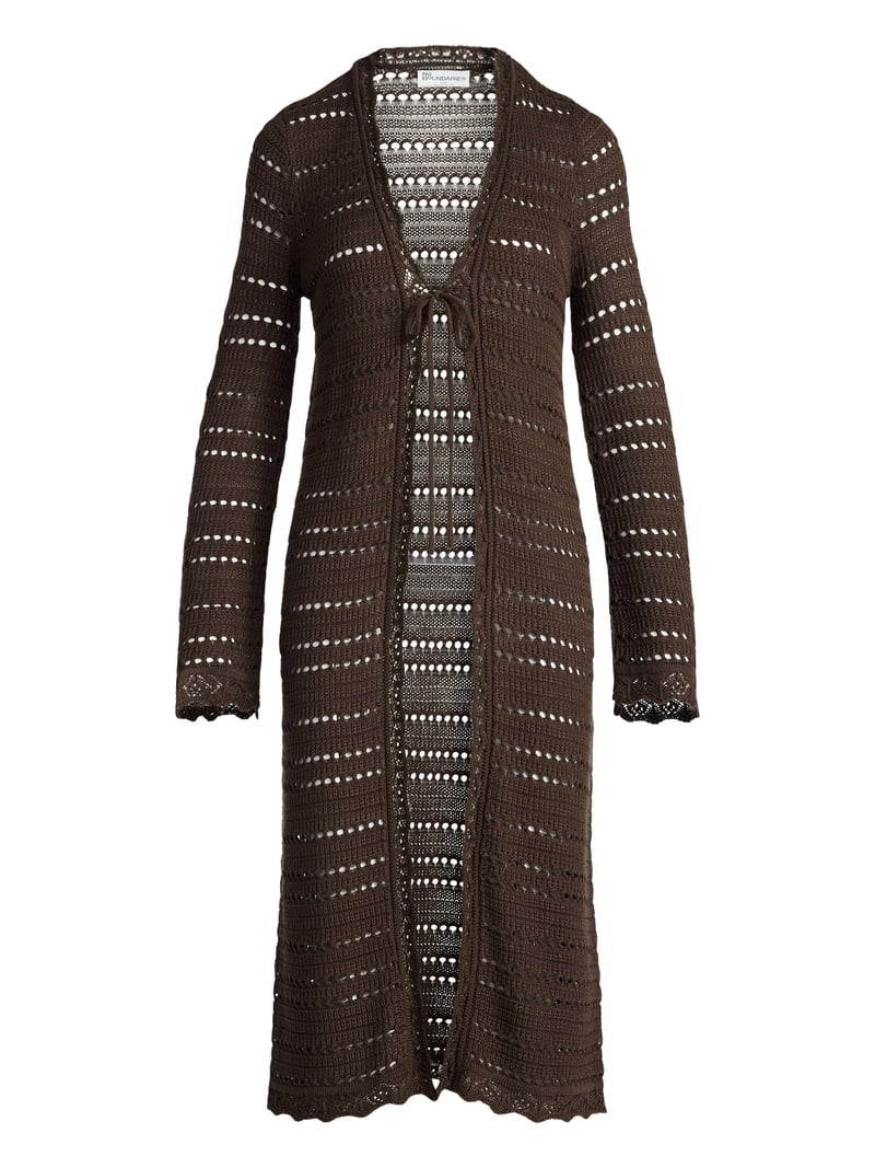 No Boundaries Tie Front Pointelle Duster, Women's Sizes XXS-XXL | Walmart (US)