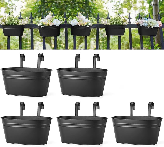 Dahey 10.5 Inch Metal Iron Hanging Flower Pots for Railing Fence Hanging Bucket Pots Countryside ... | Amazon (US)