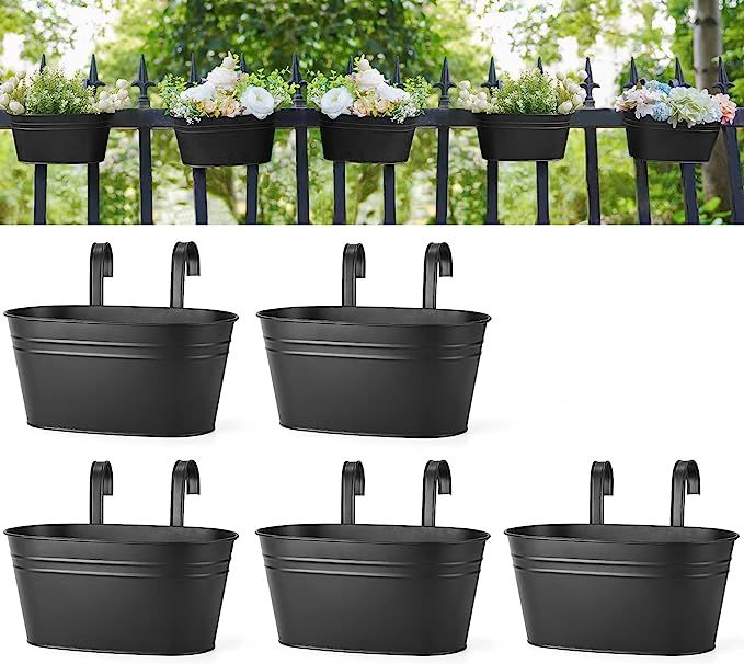 Dahey Metal Iron Hanging Flower Pots for Railing Fence Hanging Bucket Pots Countryside Style Wind... | Amazon (US)