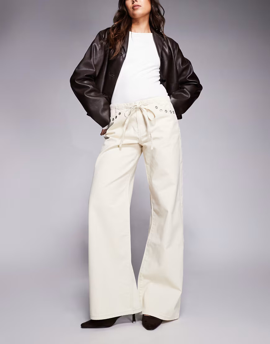 Edikted Grommet tie low rise jeans in beige-Neutral | ASOS (Global)