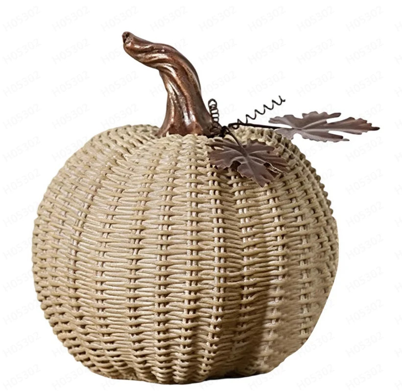 7.8 Inch Artificial Fake Pumpkin, Fall Pumpkin Decor Faux Resin Basket-Weave Stacked Pumpkin with... | Walmart (US)