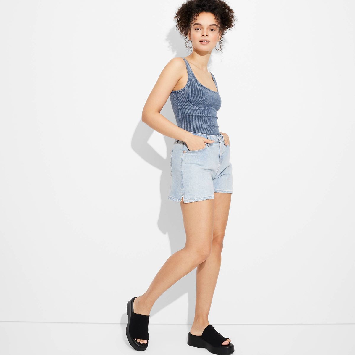 Women's High-Rise Midi Jean Shorts - Wild Fable™ Light Blue Denim 2 | Target