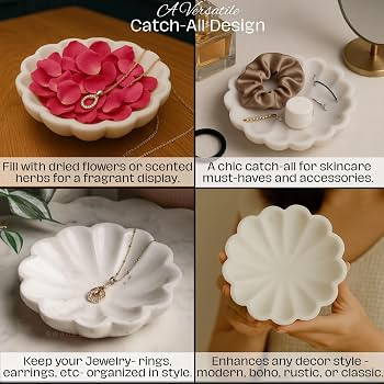 SWADESHI BLESSINGS HandMade Marble Jewelry Tray, Trinket Dish, Catch-all,5" | Amazon (US)