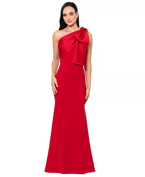 Women's Bow-Trimmed One-Shoulder Gown | Macy's