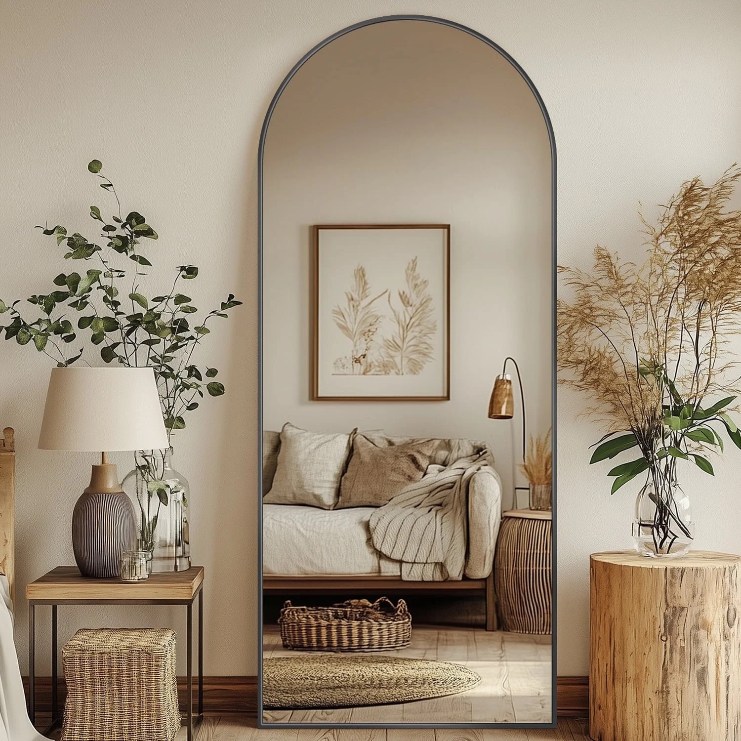 Antok 58.2"x 18" Arched Full Length Mirror Standing Floor Mirror Stand Up Mirror, Black Frame | Walmart (US)