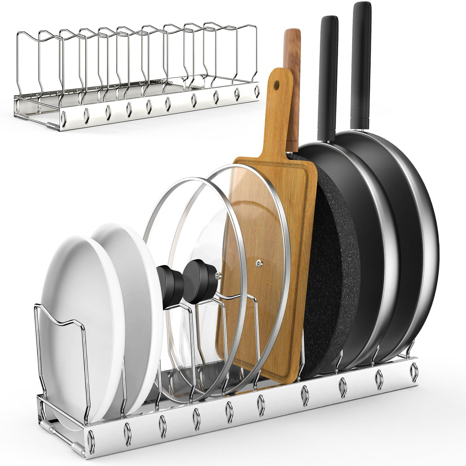 FLSEPAMB 2 Pack 10-Tier Pan Organizer Adjustable Lid Organizer Kitchen Organizers and Pan Organiz... | Amazon (US)