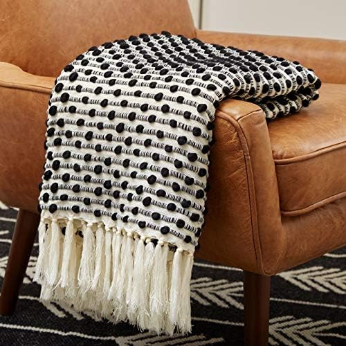 Amazon Brand – Rivet Bubble Textured Lightweight Decorative Fringe Throw Blanket, 48" x 60", Bl... | Amazon (US)