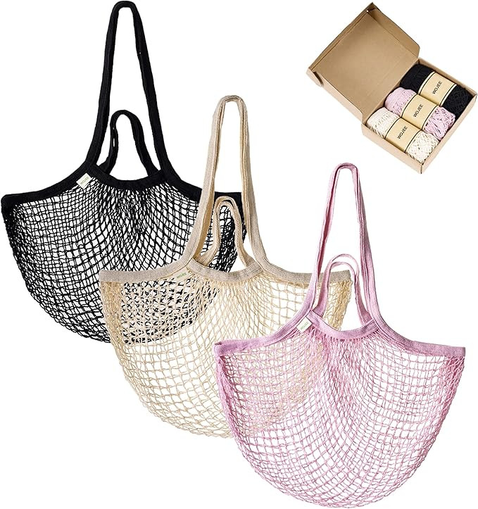 WOJEE Cotton mesh bags -Reusable Mesh Grocery Bags -Double handles net shopping bag-Mesh tote bag... | Amazon (US)