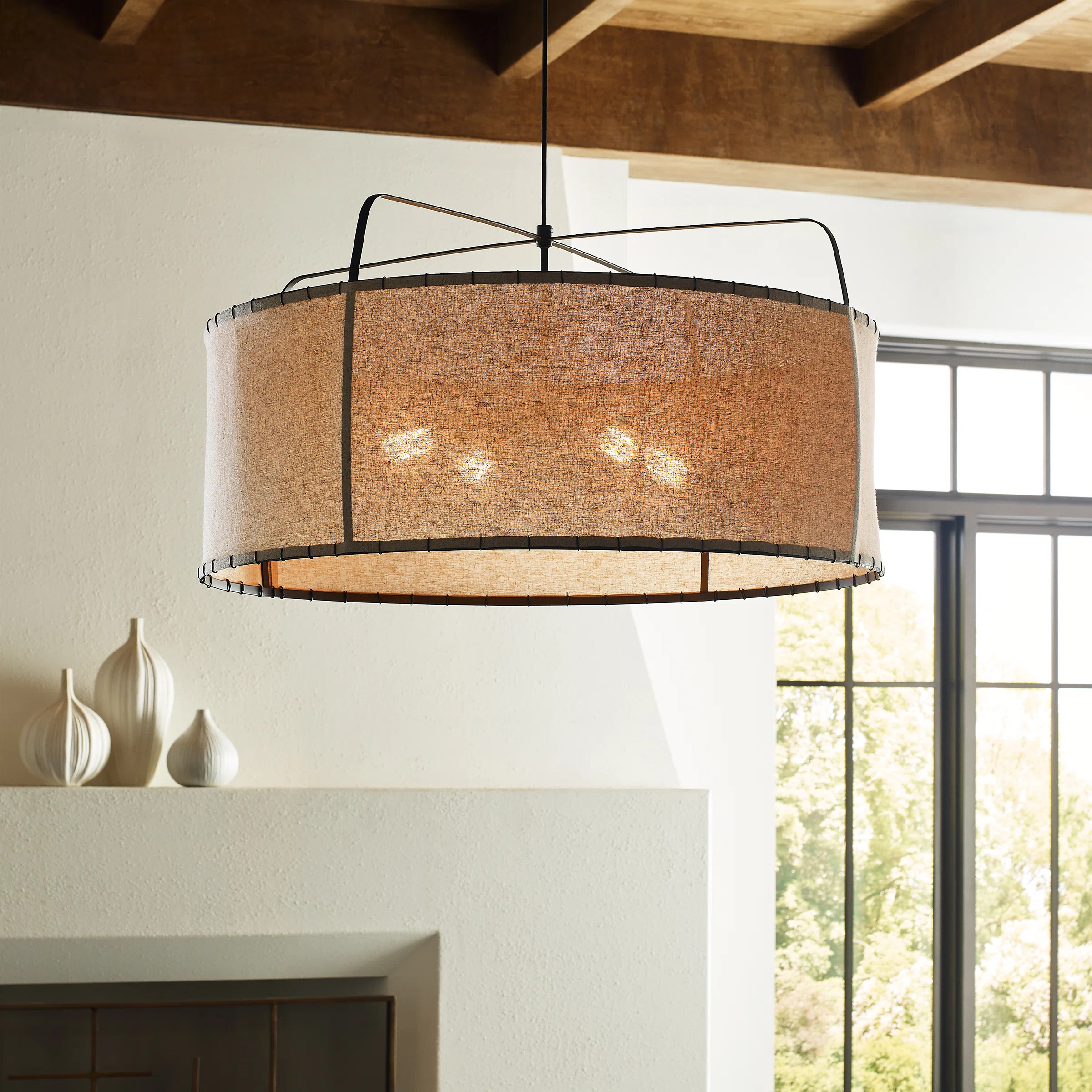 Dunne 4 - Light Aged Iron Drum Pendant | Wayfair North America