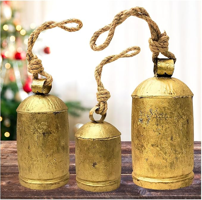 Giant Decorative Cow Bells Set of 3 Huge Christmas Bells for Decoration - XL Vintage Harmony Cowb... | Amazon (US)