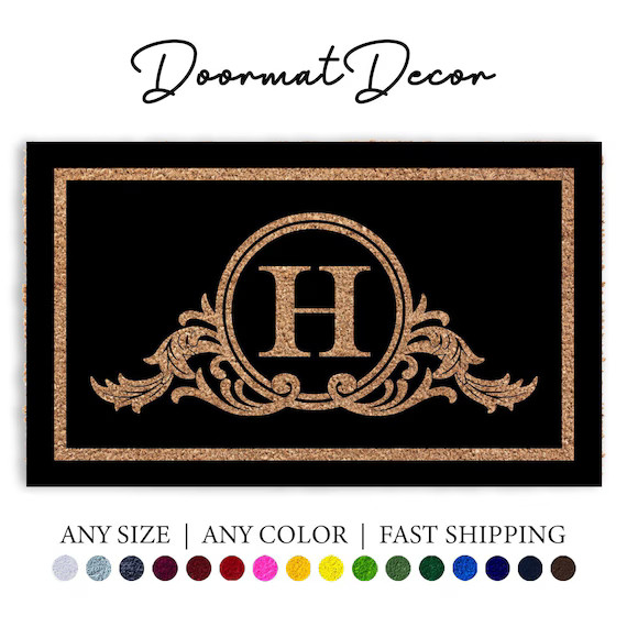 Full Color Personalized Doormat Border Monogram Initial Coir - Etsy | Etsy (US)