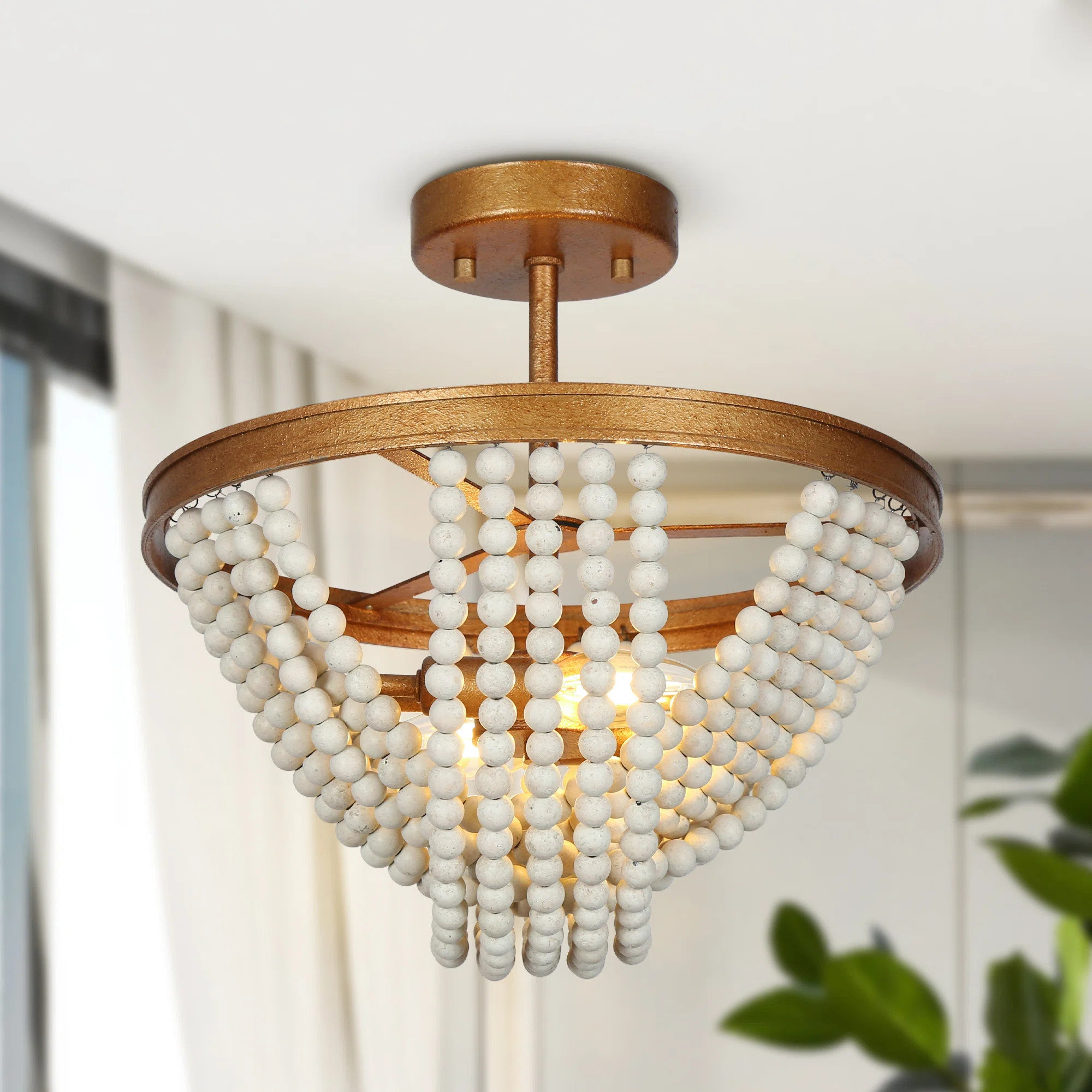 Abriell Modern 3-Light 14'' Beaded Semi Flush Mount | Wayfair North America