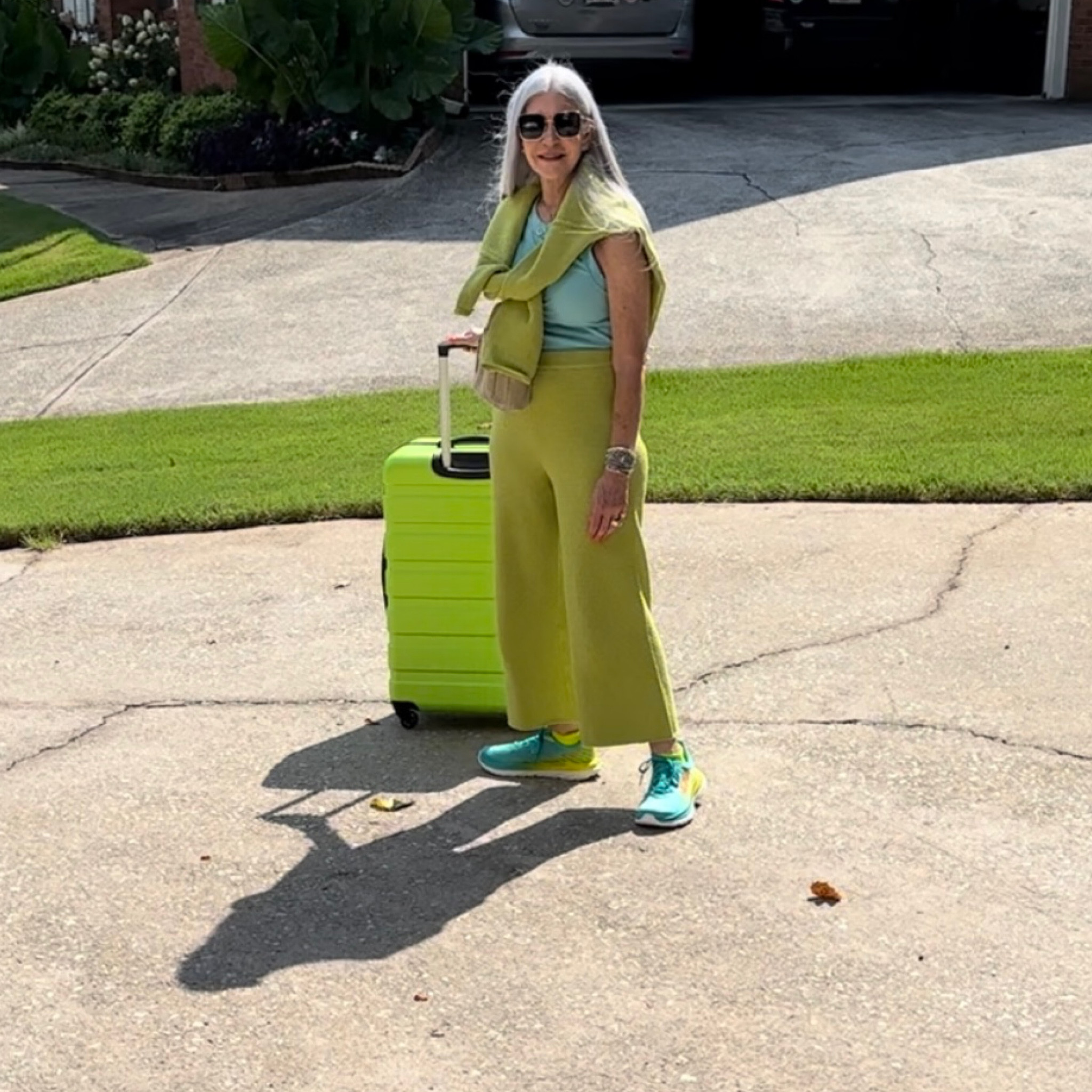 Traveling to Kuala Lumpur, Malaysia took us three days. This is the outfit I chose to travel in.  It was perfect with the old color and super soft knit fabric. I actually felt like I was wearing a cozy PJ set. 
When it was cool on the plane, I threw on the long sleeve top. 

I also found a dupe on this 2 piece set that is over 50% less then what I paid.  I’m linking it as well. 

My trainers are my new favorites. They are so lightweight like walking on clouds. 

We also picked up new luggage. Frankie picked the color. She did a great job! This color is so easy to spot when everyone is huddled around the conveyor belt, waiting to grab their luggage. 




#LTKstyletip #LTKover40 #LTKFind