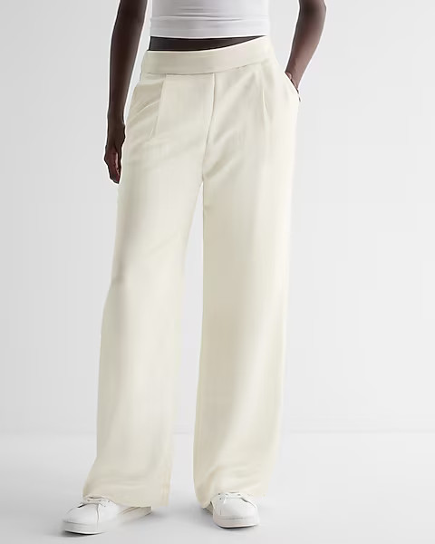 High Waisted Satin Pleated Trouser Pant | Express