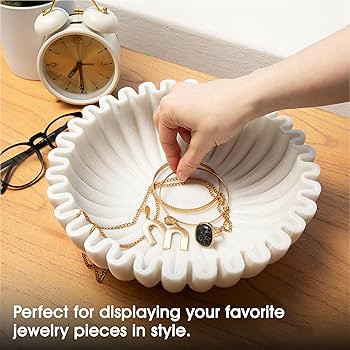 Fluted Marble Bowl Decorative - 10" Marble Fruit Bowl for Kitchen Counter - Large Decorative Bowl... | Amazon (US)