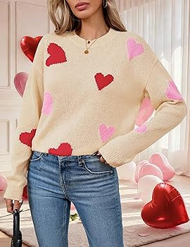 Womens Valentine Heart Sweater 2026 Valentines Day Trendy Cute Oversized Long Sleeve Pullover Swe... | Amazon (US)