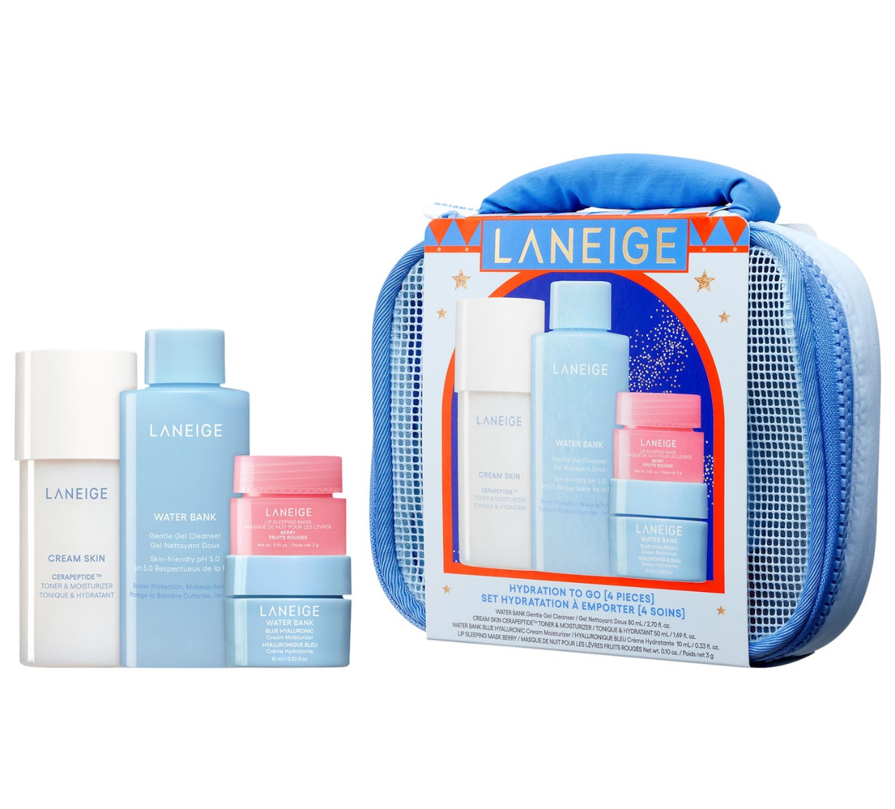 What it is: A set that includes a full routine with four minis of cleanser, toner, moisturizer, and lip mask.

Skin Type: Normal and Dry 

Skincare Concerns: Dryness, Dullness, and Loss of Firmness and Elasticity

Ingredient Callouts: Free of parabens, formaldehydes, formaldehyde-releasing agents, phthalates, mineral oil, retinyl palmitate, oxybenzone, coal tar, hydroquinone, sulfates SLS & SLES, triclocarban, triclosan, and contains less than one percent synthetic fragrance. These products are also vegan, gluten-free, and cruelty-free.

What Else You Need to Know: The Water Bank Gentle Gel Cleanser is a gentle cleanser that matches your skin’s pH level to remove impurities, face makeup, and sunscreen, without stripping away natural oils. The Cream Skin Toner and Moisturizer is the original Korean milky cream-toner hybrid in a refillable bottle, enriched with nourishing ceramides and peptides for radiant, hydrated glass skin. The Water Bank Blue Hyaluronic Cream Moisturizer is a rich, replenishing moisturizer that comforts sensitive and extra dry skin types and nourishes the skin’s moisture barrier—an essential Korean skincare step for lasting hydration. The Lip Sleeping Mask is an overnight leave-on lip mask powered by Korean skincare to soften lips while delivering intense moisture and antioxidants while you sleep. 


#LTKBeauty #LTKmorningroutine #LTKselfcare