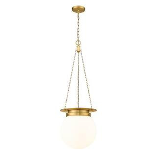 Calhoun 13 in. 1-Light Heritage Brass Pendant Light with White Opal Glass Shade with No Bulbs inc... | The Home Depot