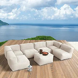Dineli ANNYH CALALUNA 7Pc Patio Garden Furniture Sectional Conversation Set.Combines 4Middle, 2Co... | Amazon (US)