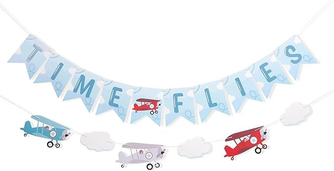 Time Flies Vintage Airplane Banner - Airplane 1st Birthday Banner, Time Flies Party Decorations, ... | Amazon (US)