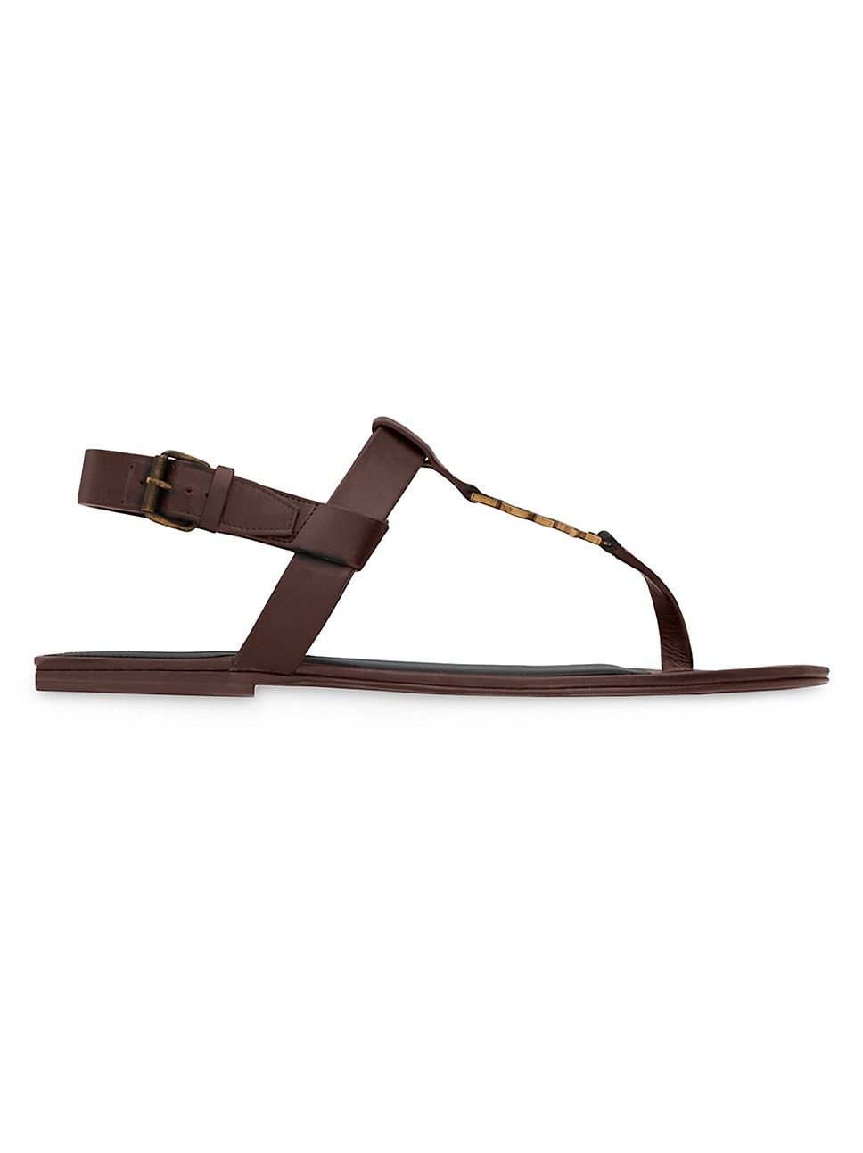 Cassandra Flat Sandals In Smooth Leather With Gold-Tone Monogram | Saks Fifth Avenue