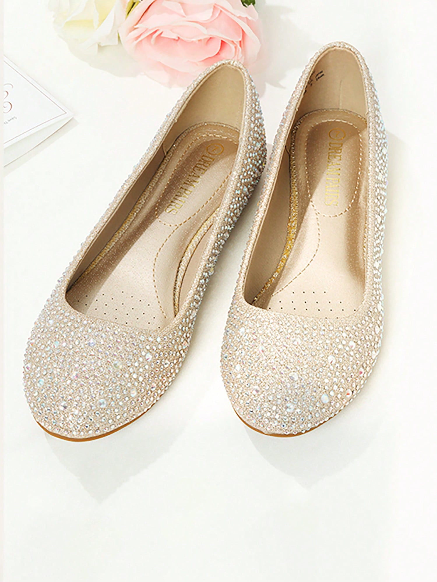 Women's Rhinestone Ballet Flats Shoes Slip-On Elegant Comfortable Round Toe Solid Color | SHEIN U... | SHEIN