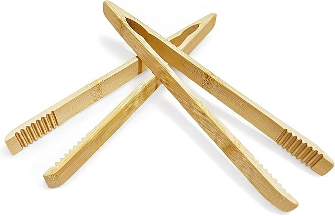 2 Pack Premium Bamboo Toaster Tongs, 10 Inches Natural Wooden Tongs with Serrated Tips for a Secu... | Amazon (US)