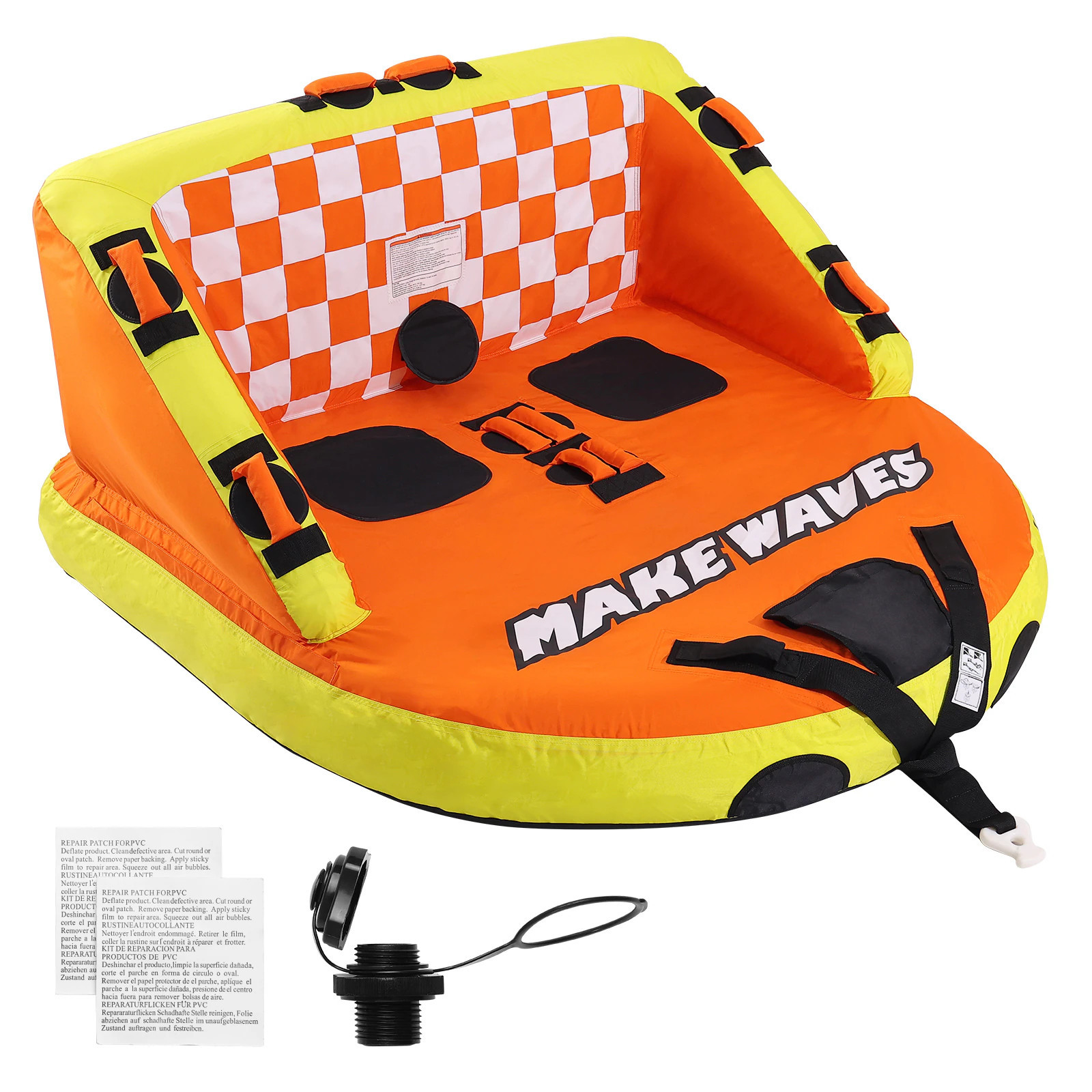 VEVOR Towable Tube for Boating 1-2 Riders Inflatable Towable Tubes with Deck Seats and Backrest 340 lbs Water Sport Tube for Boat to Pull Full Nylon | Lowe's