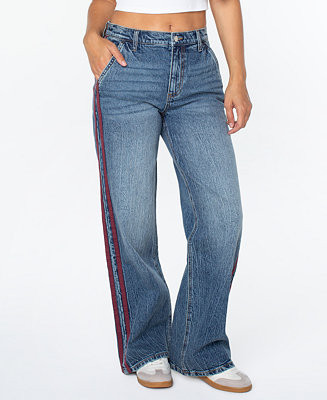 Juniors' Side-Striped Wide-Leg Jeans | Macy's