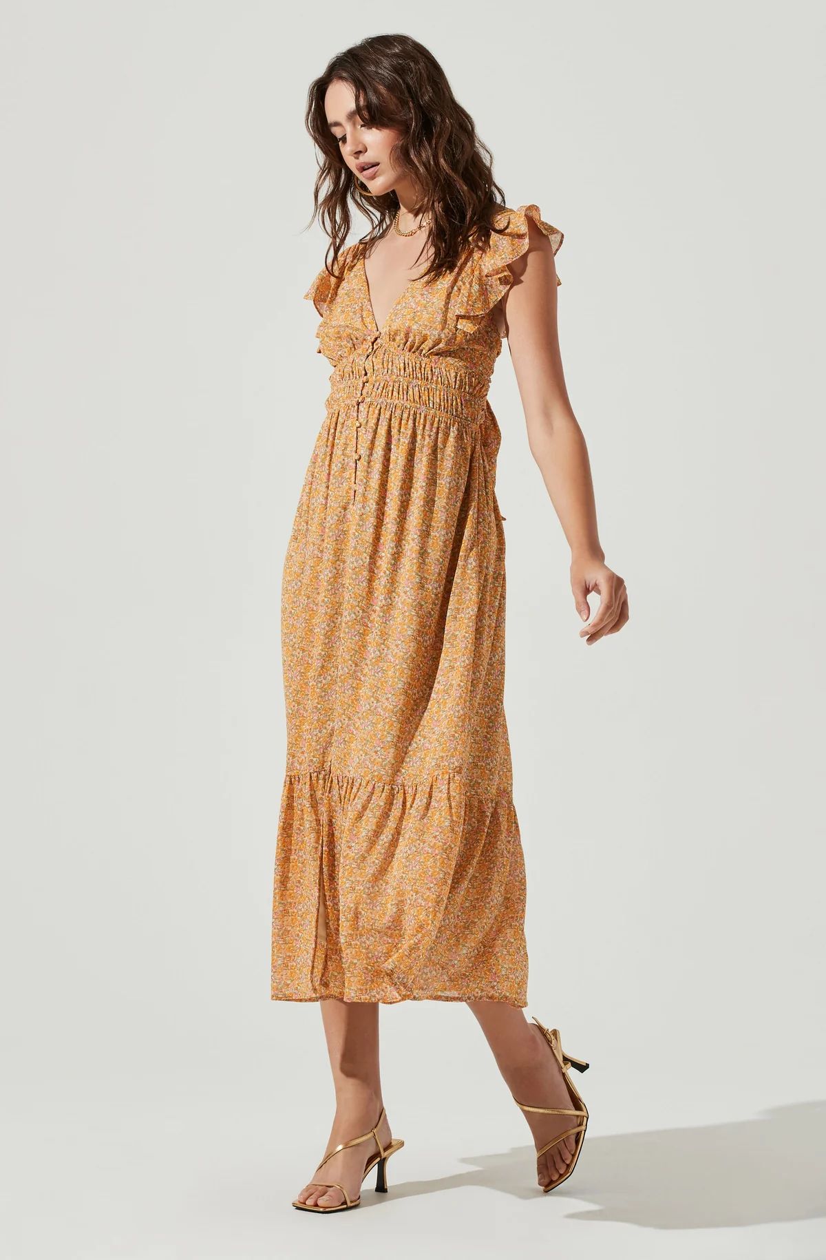 Montreal Floral Ruffle Cutout Midi Dress | ASTR The Label (US)