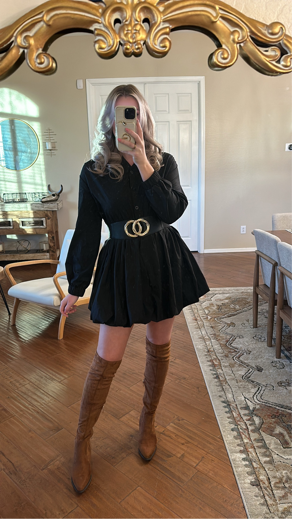 blue dress for baby girl Lyvia Long Sleeve Mini Dress Black main image 1