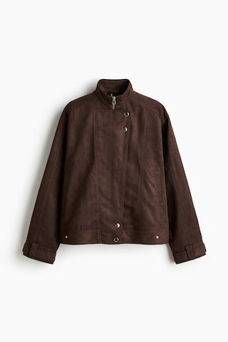 H & M - Oversized Biker Jacket - Brown | H&M (US + CA)