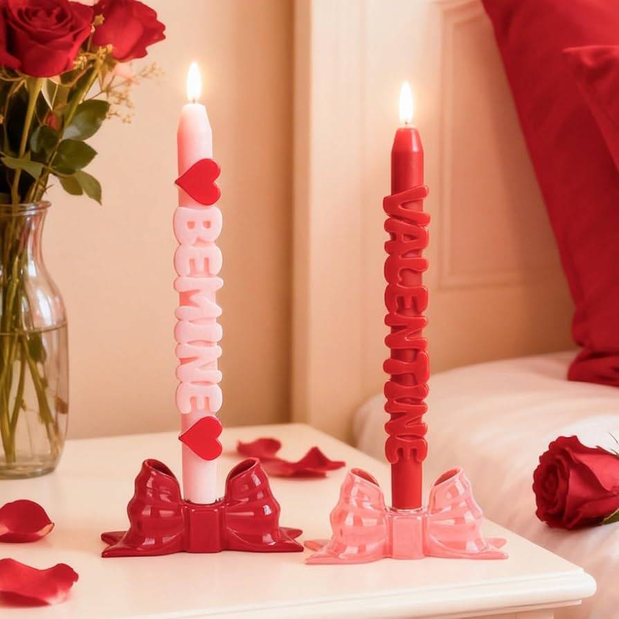 DN DECONATION Flameless Taper Candles Set of 2, Red & Pink Valentine LED Candles - Battery Operat... | Amazon (US)