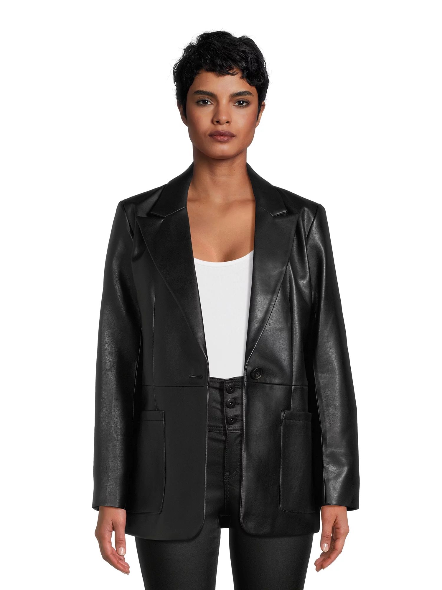 BCBG Paris Women's Oversized Faux Leather Blazer | Walmart (US)