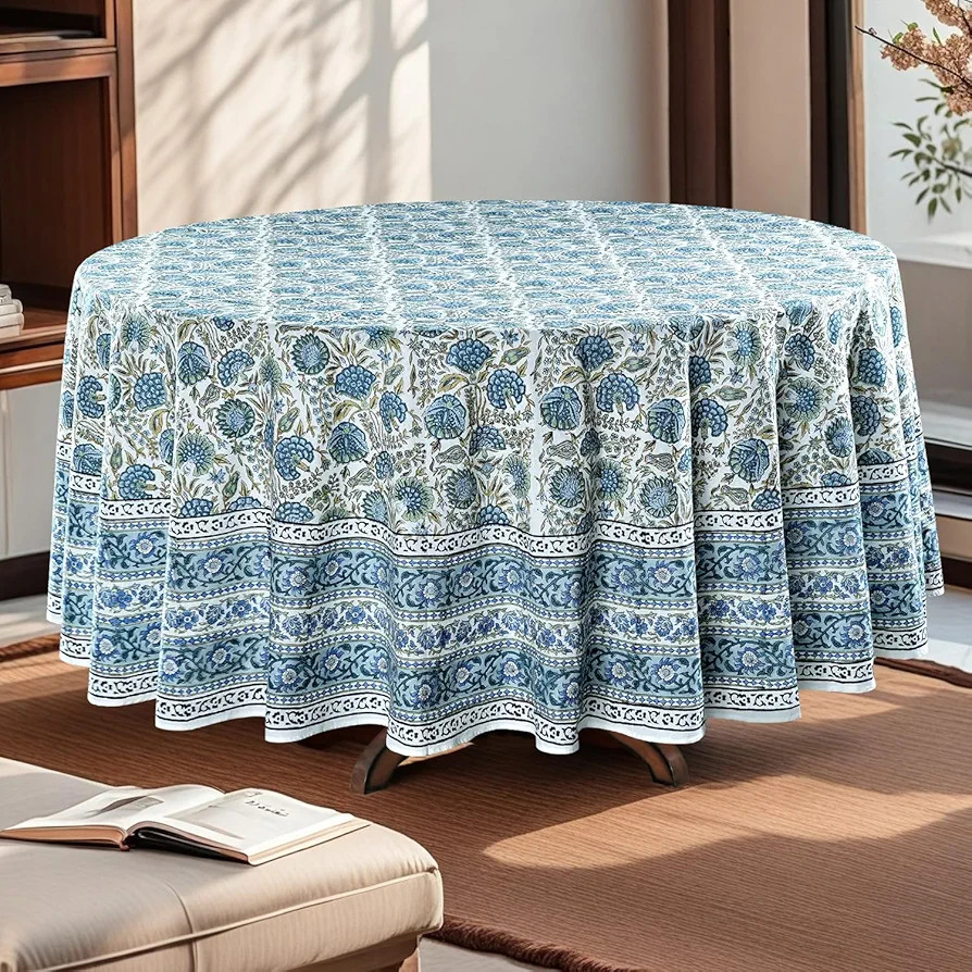 Ridhi Asparagus Green 100% Cotton Round 60 Tablecloth Hand Block Print Washable Reusable Table Co... | Amazon (US)
