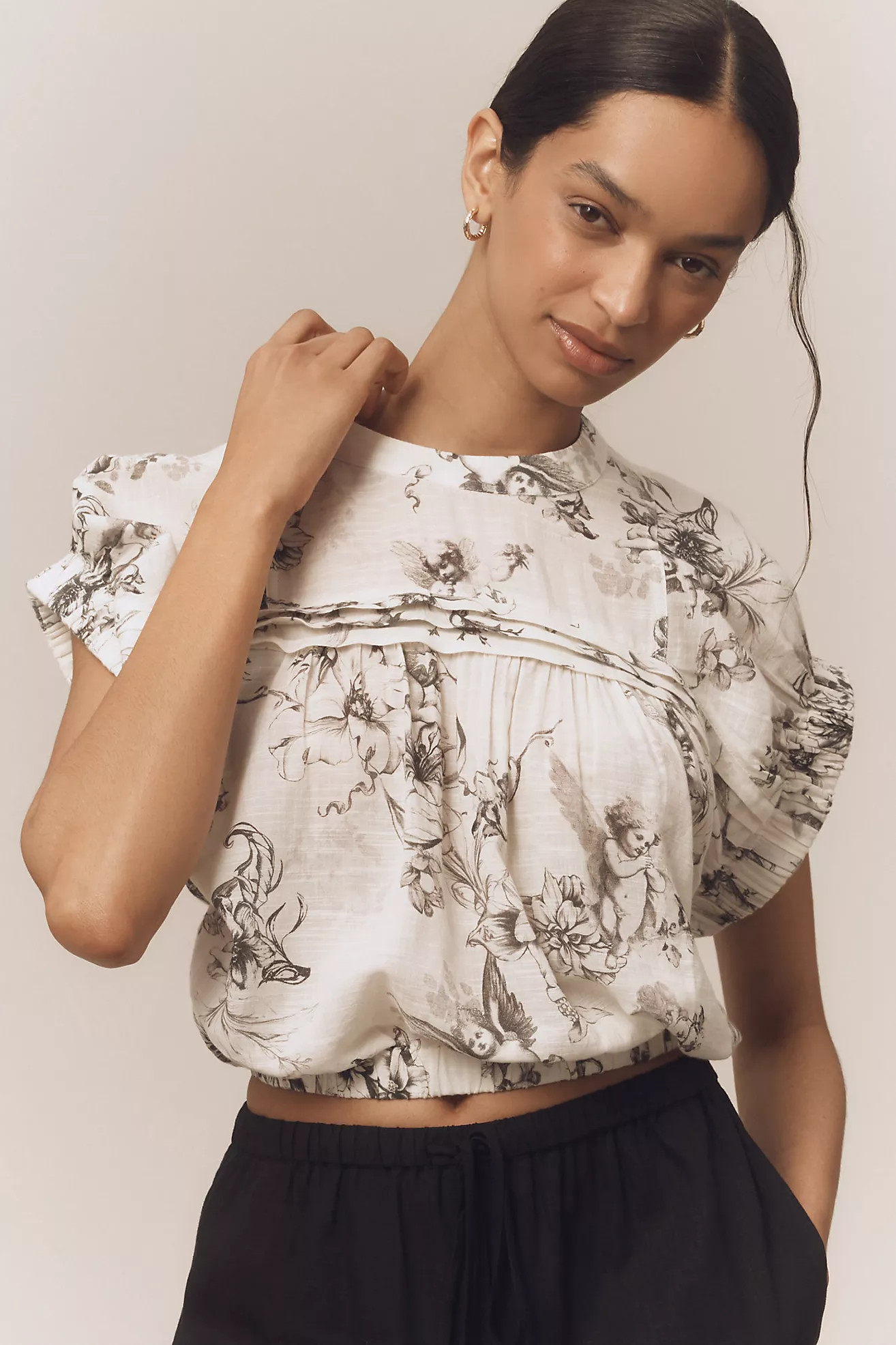 Pilcro Puff-Sleeve Cotton Crop Top | Anthropologie (US)