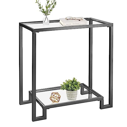 GIFTTROVE 2 Tier Rectangular Side Table, Black End Table with Glass Top, Modern Metal Clear Coffee Tables，Small Accent Tables for Living Room, Bedroom, 22" x 12.4" x 24" | Amazon (US)