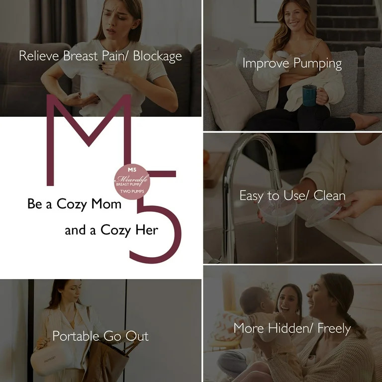 Momcozy M5 Hands Free Breast Pump Wearable, Electric Breast Pump Portable Purple, 2 Count | Walmart (US)