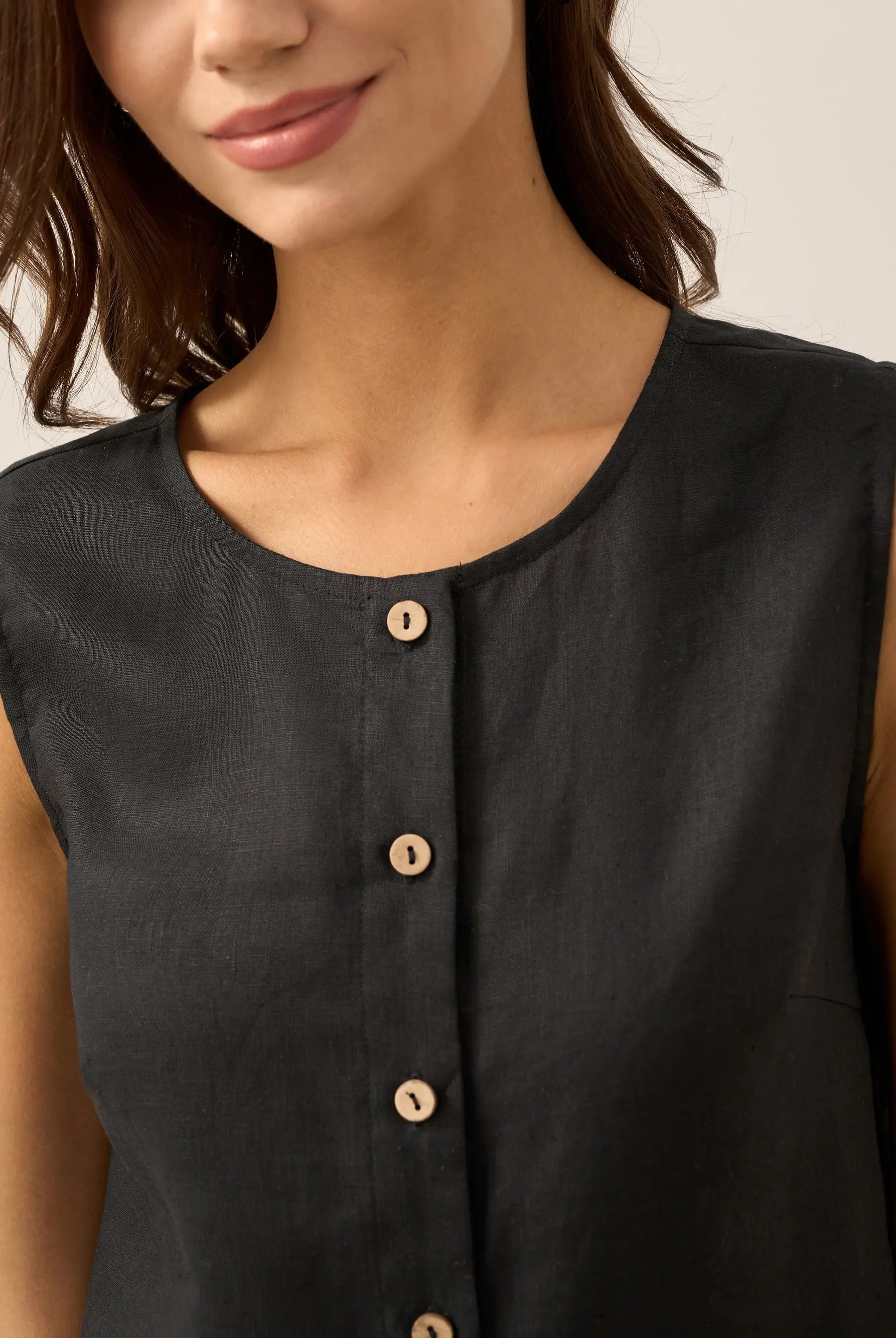 Linen Checked Elastic Waist Skirt ONYX | LINTICO