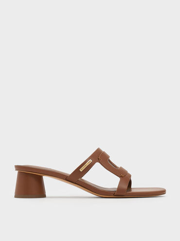 Caramel Cut-Out Cylinder-Heel Mules | CHARLES & KEITH | Charles & Keith US