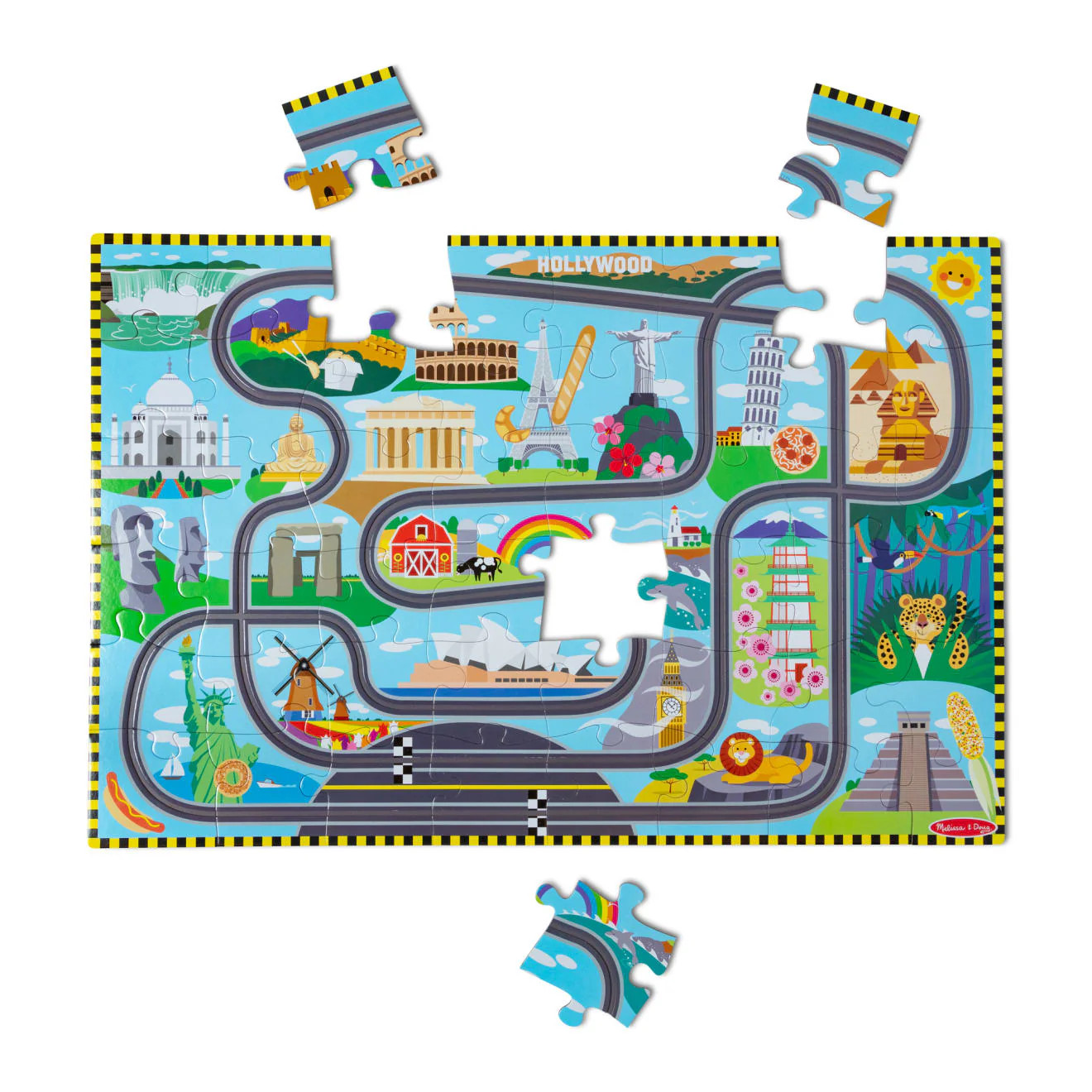 Race Around the World Tracks Floor Puzzle – 48 Pieces | Melissa and Doug