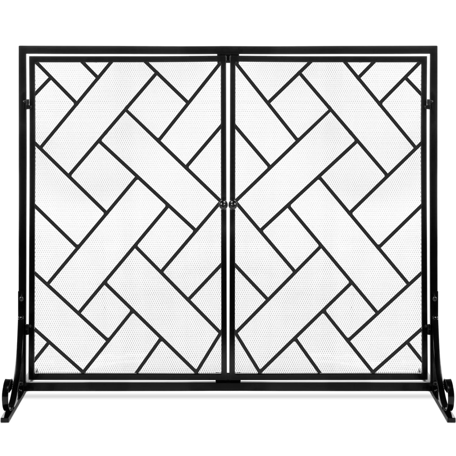 Ebern Designs Amol 44x33in 2-Panel Handcrafted Wrought Iron Geometric Fireplace Screen w/ Magneti... | Wayfair North America