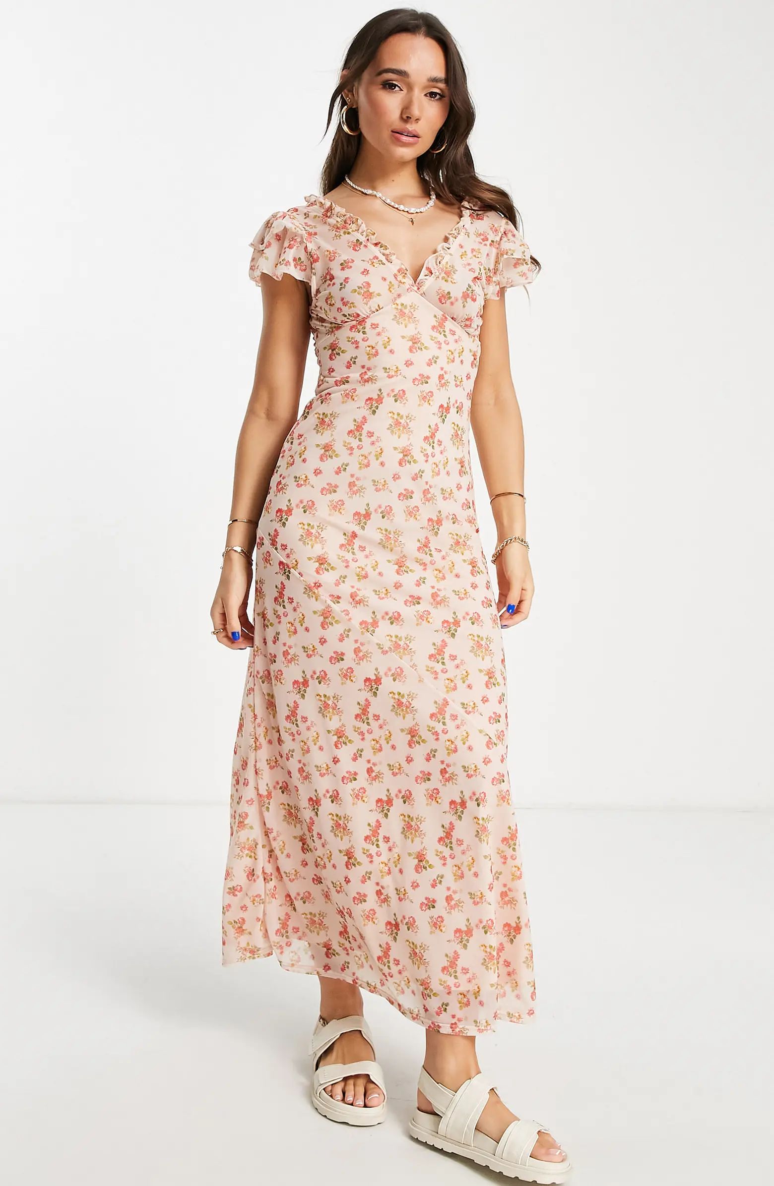 Floral Ruffle Trim Maxi Dress | Nordstrom