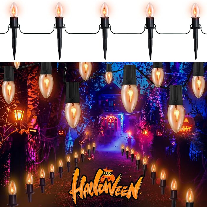 Flickering Flame String Lights Outdoor - C9 Pathway Flicker Fire Light Strand Plug in - Blood Twi... | Amazon (US)