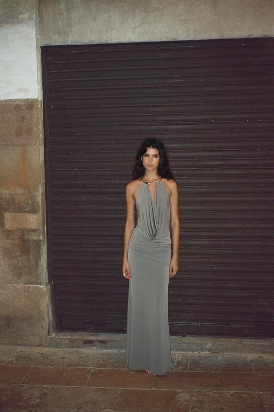 LONG DRESS WITH JEWEL COLLAR | Zara UK